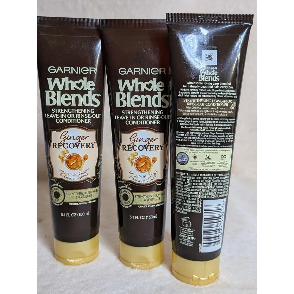 HTF New 3ct Garnier Whole Blends Strengthening Leave-In or Rinse Out Conditioner